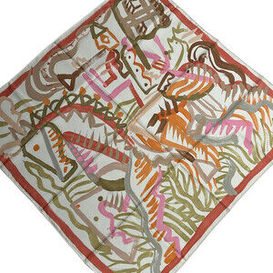 Hermes Carre 90 Cream Pink Multi Scarf #360614H71B